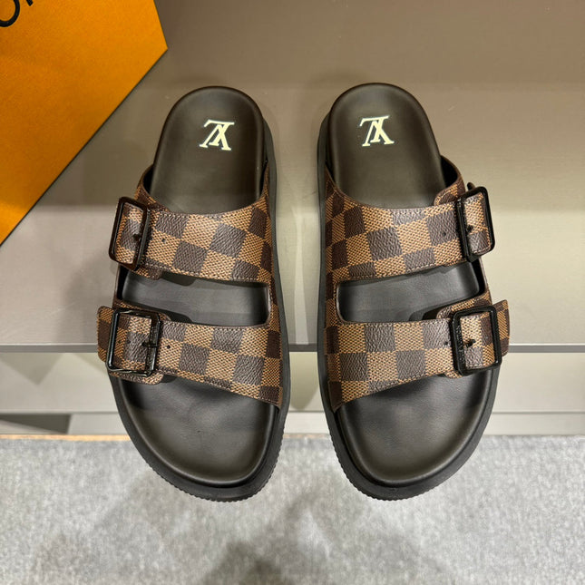 LV DAD SANDAL CHOCOLATE BROWN DAMIER CALFSKIN