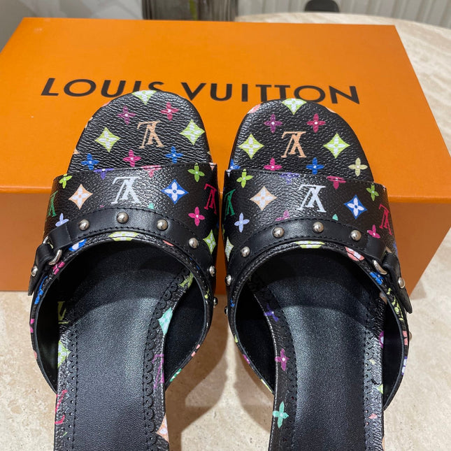 HIGH 5 CM MULES IN BLACK MONOGRAM LAMBSKIN