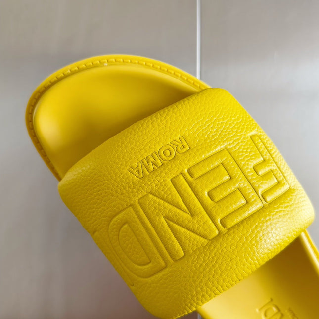 FENDI ROMA SLIDES IN SUNSHINE YELLOW FUSSBETT LAMBSKIN