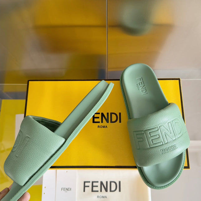 FENDI ROMA SLIDES IN GREEN MINT FUSSBETT LAMBSKIN
