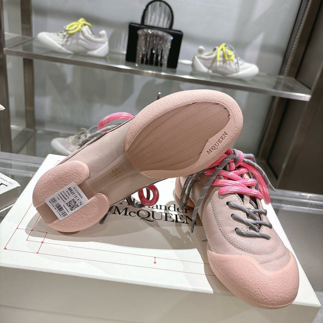FLEXION SNEAKER IN NUDE PINK CALFSKIN WITH LIGHT PINK AND GREY LACES
