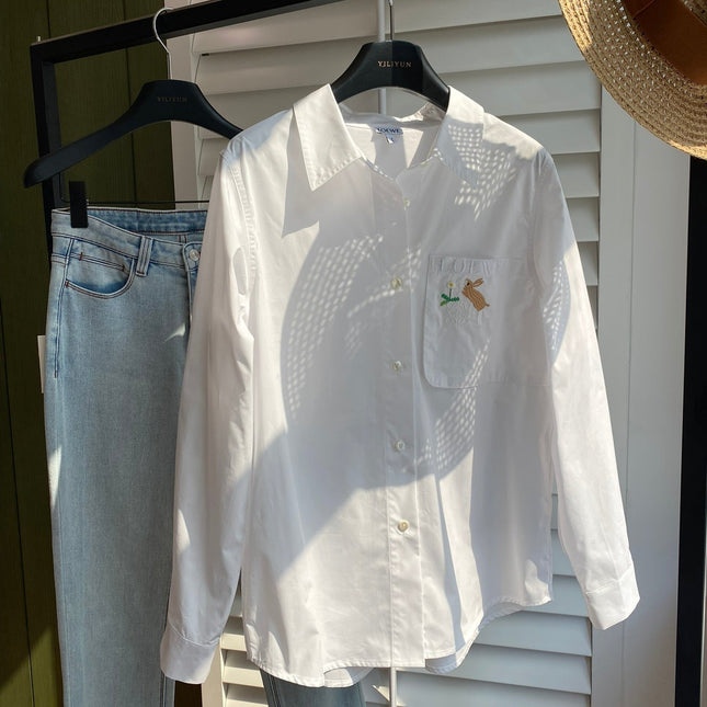 Loewe 2025 Embroidered Shirt White Cotton