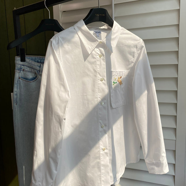 Loewe 2025 Embroidered Shirt White Cotton