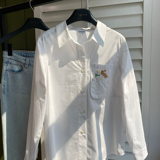 Loewe 2025 Embroidered Shirt White Cotton