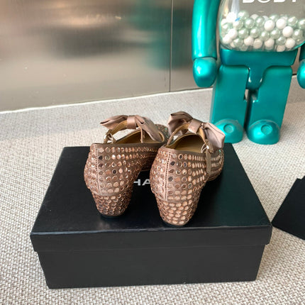 CC MARY JANES SHOES IN COPPER SATIN WITH RHINESTONES