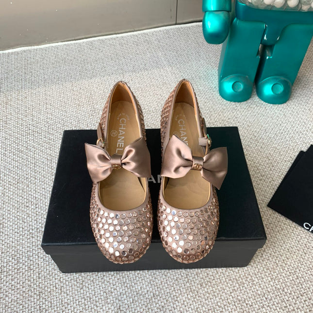 CC MARY JANES SHOES IN COPPER SATIN WITH RHINESTONES