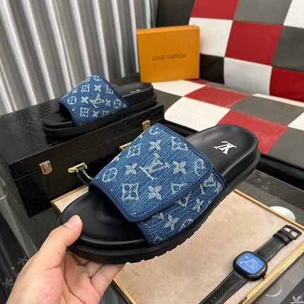 MIAMI MULE IN DENIM BLUE MONOGRAM JACQUARD