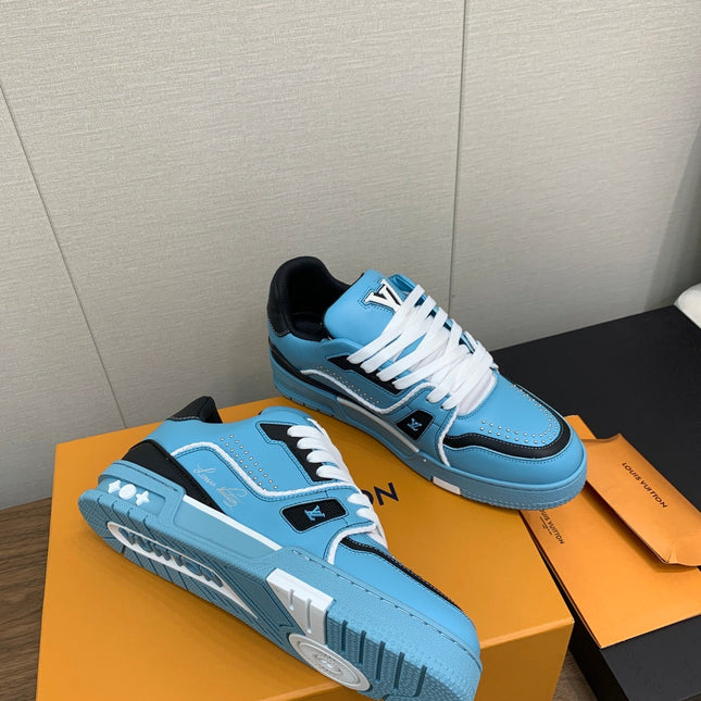 LV WOMEN'S TRAINER IN CERULEAN BLUE CALFSKIN