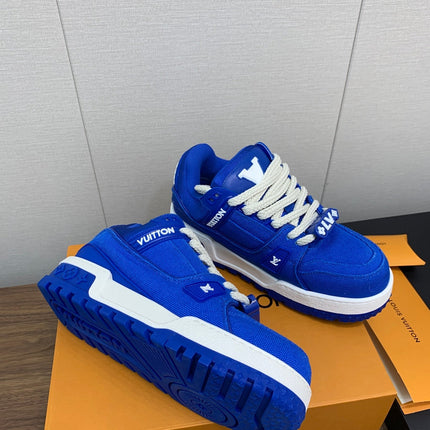 LV WOMEN'S TRAINER IN COBALT BLUE JACQUARD AND CALFSKIN