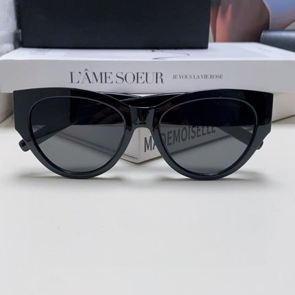 YSL CAT-EYE SUNGLASSES IN BLACK ACETATE WITH GOLD LOGO DETAIL