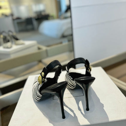 BALMAIN 25S SLINGBACK EVA 95MM IN WHITE AND BLACK ZEBRA PRINT CALFSKIN