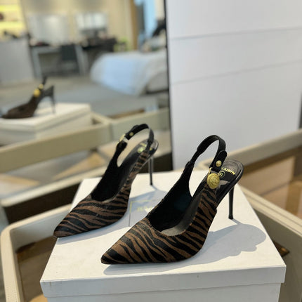 BALMAIN 25S SLINGBACK EVA 95MM IN BROWN AND BLACK ZEBRA PRINT CALFSKIN