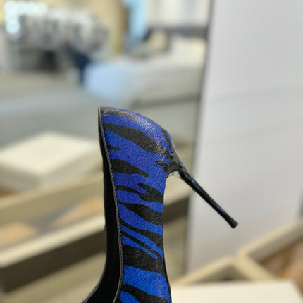 BALMAIN 25S HIGH HEELS 95MM IN BLUE AND BLACK ZEBRA PRINT CALFSKIN