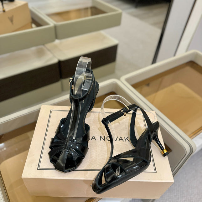 HIGH SANDALS 75 MM IN BLACK PATENT CALFSKIN