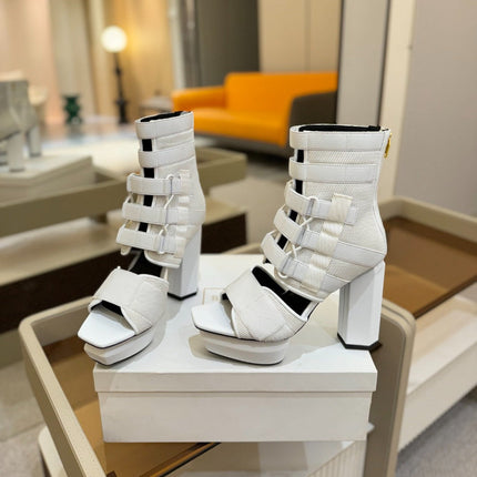 BALMAIN 25S UMA SANDALS 105MM IN WHITE VELCRO AND MESH