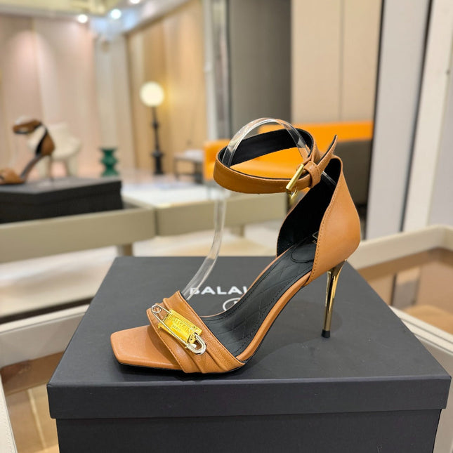BALMAIN 25S HIGH HEELS 95MM IN BROWN CALFSKIN