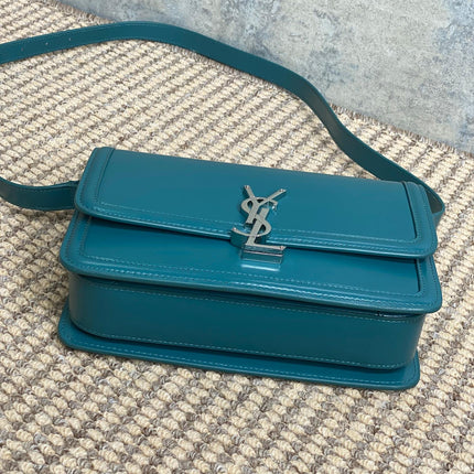 SOLFERINO SMALL SATCHEL 23 IN CERULEAN BLUE CALFSKIN GOLD HARDWARE