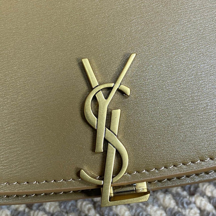 VOLTAIRE HALF-MOON SHOULDER BAG 24 IN CEDAR BROWN CALFSKIN GOLD METALLIC