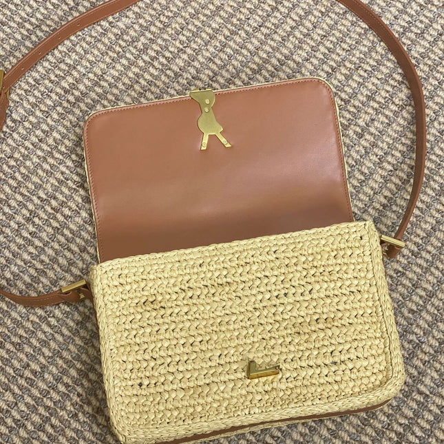 SOLFERINO MEDIUM CROSSBODY BAG 23 IN BEIGE MIX BROWN RAFFIA