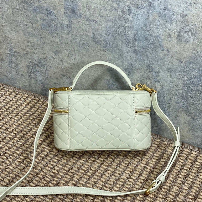 GABY MINI VANITY 18 IN IVORY WHITE LAMBSKIN GOLD HARDWARE
