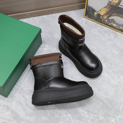 THICK-SOLED SNOW BOOTS IN BLACK CALFSKIN MIX CHOCOLATE NYLON