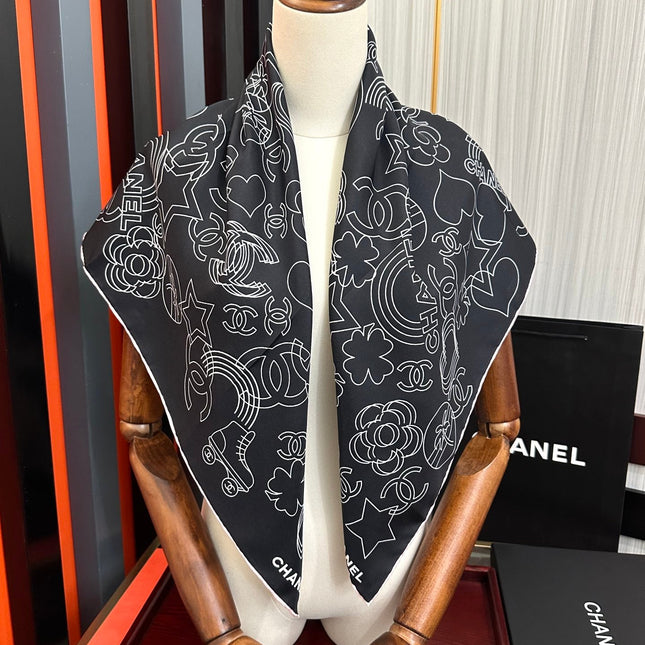 CHANEL 25S SCARF 90 IN SILK 738436