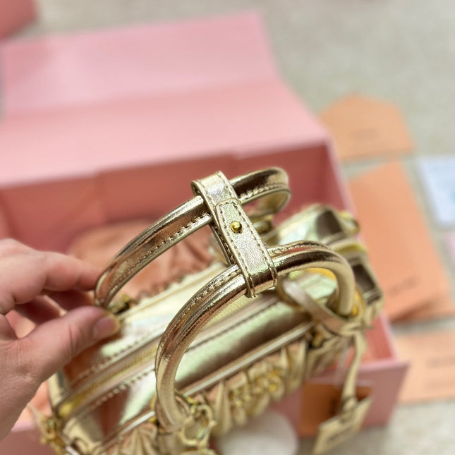 BOWLING BAG 21 IN GOLD LAMBSKIN