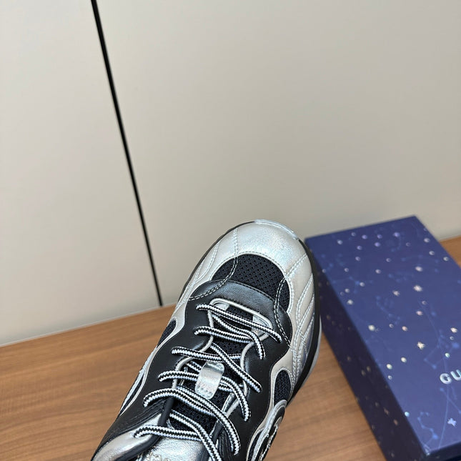 GG Ripple Leather Sneakers Black Silver