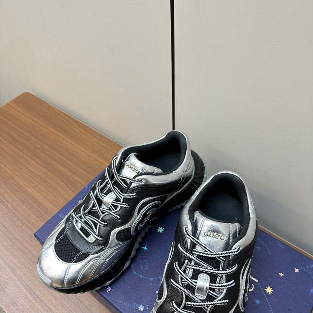 GG Ripple Leather Sneakers Black Silver