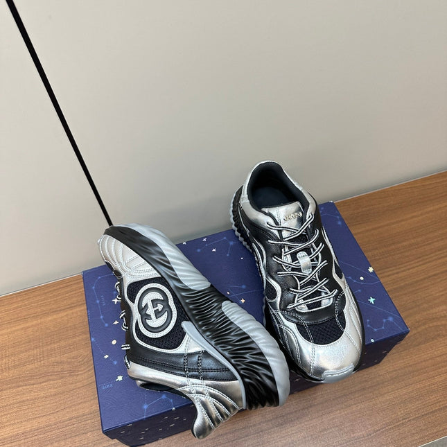 GG Ripple Leather Sneakers Black Silver