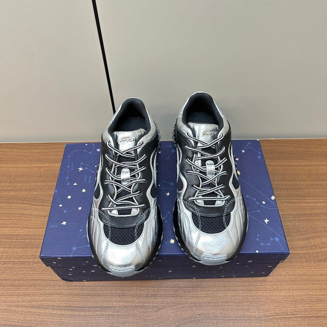 GG Ripple Leather Sneakers Black Silver