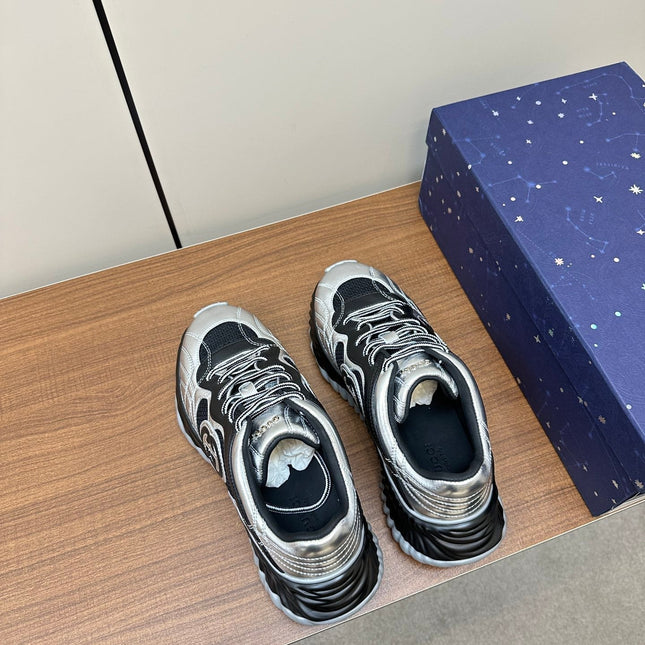 GG Ripple Leather Sneakers Black Silver