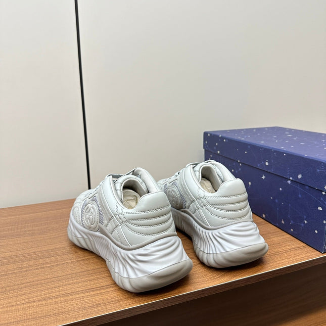 GG Ripple Leather Sneakers White Pearl
