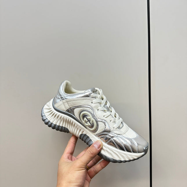 GG Ripple Leather Sneakers White Silver