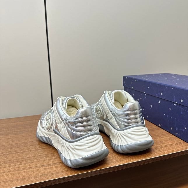 GG Ripple Leather Sneakers White Silver