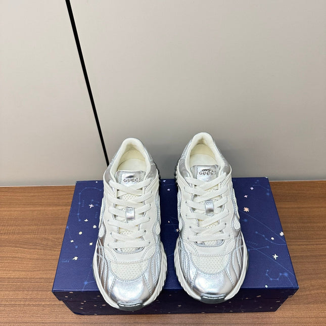 GG Ripple Leather Sneakers White Silver