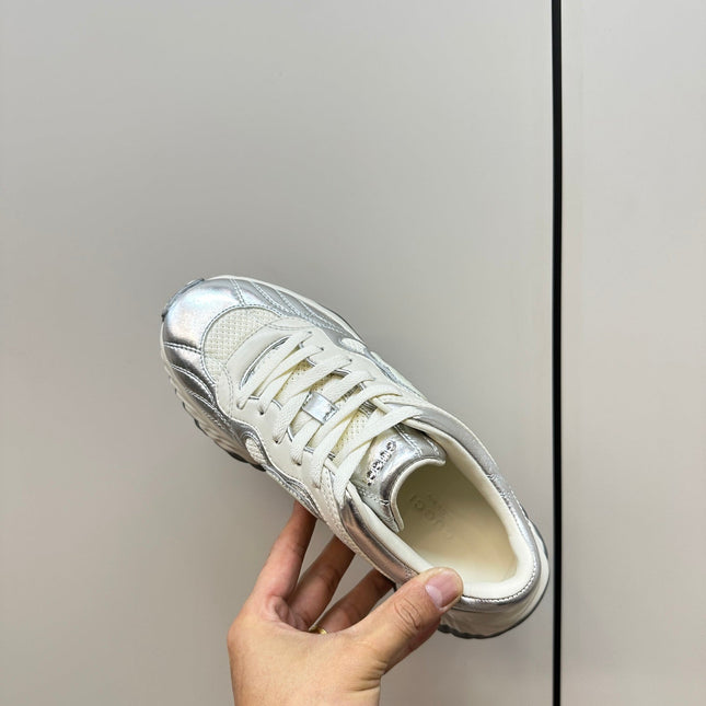 GG Ripple Leather Sneakers White Silver