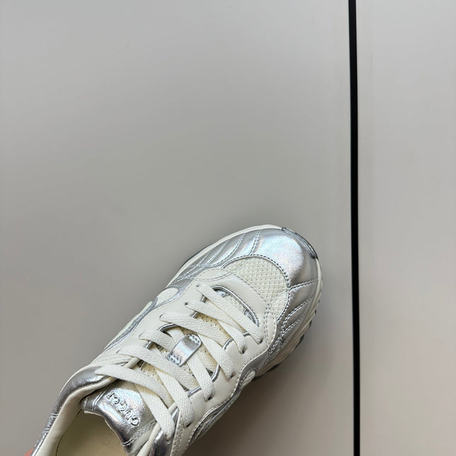GG Ripple Leather Sneakers White Silver