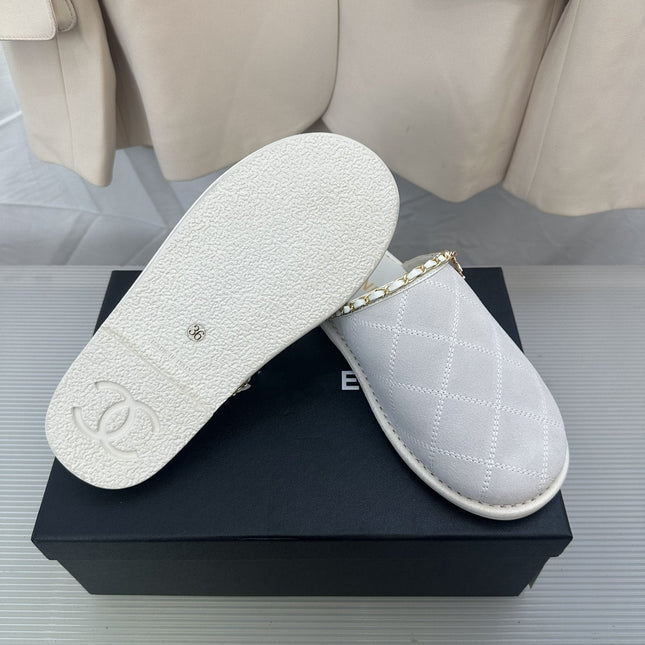 CC White Suede Gold Chain Mules