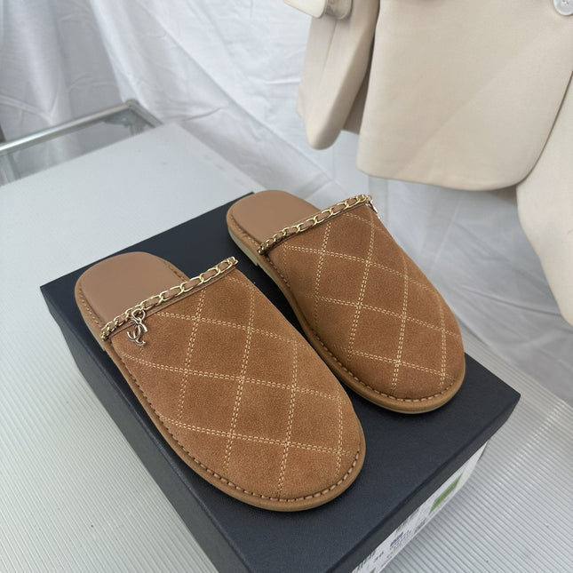 CC Brown Suede Gold Chain Mules