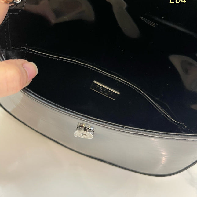 PRA 25 CLEO FLAP SHOULDER BAG IN BLACK BRUSHED LEATHER