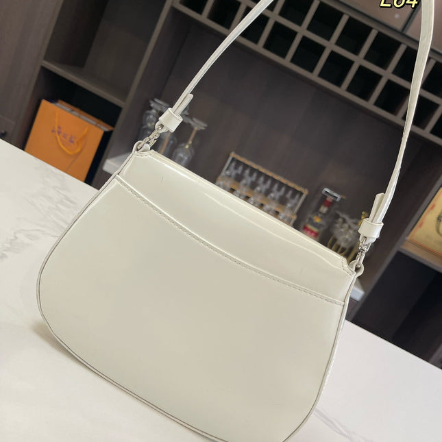 PRA 25 CLEO FLAP SHOULDER BAG IN WHITE BRUSHED LEATHER