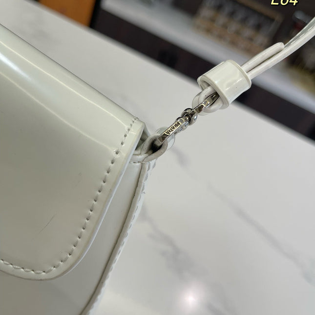 PRA 25 CLEO FLAP SHOULDER BAG IN WHITE BRUSHED LEATHER