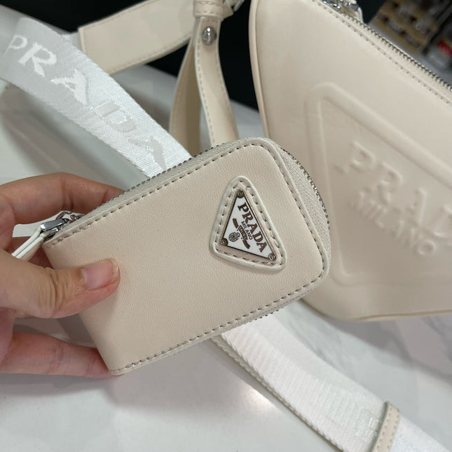 PRA TRIANGLE 27 SHOULDER BAG IN WHITE CALFSKIN WITH STRAP