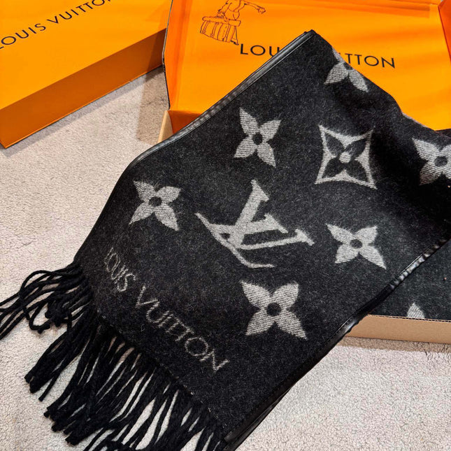 SCARF 196 CM IN BLACK MIX WHITE LAMBSWOOL AND CASHMERE 393081
