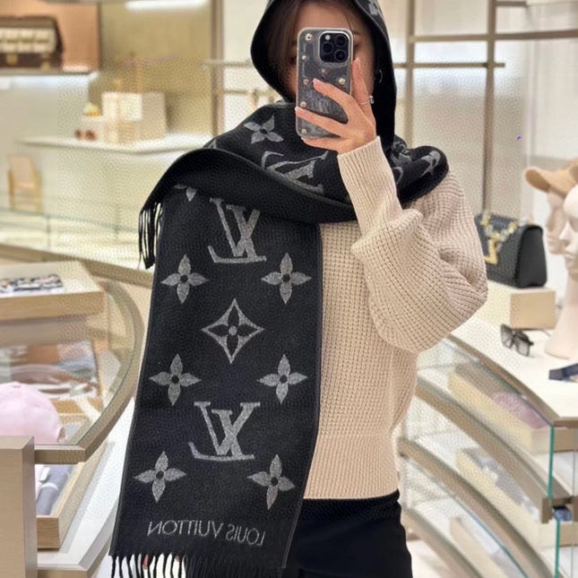 SCARF 196 CM IN BLACK MIX WHITE LAMBSWOOL AND CASHMERE 393081