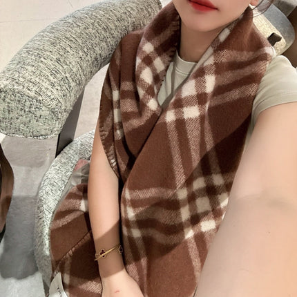 CHECK WOOL SCARF 180 CM CHOCOLATE BROWN 407405