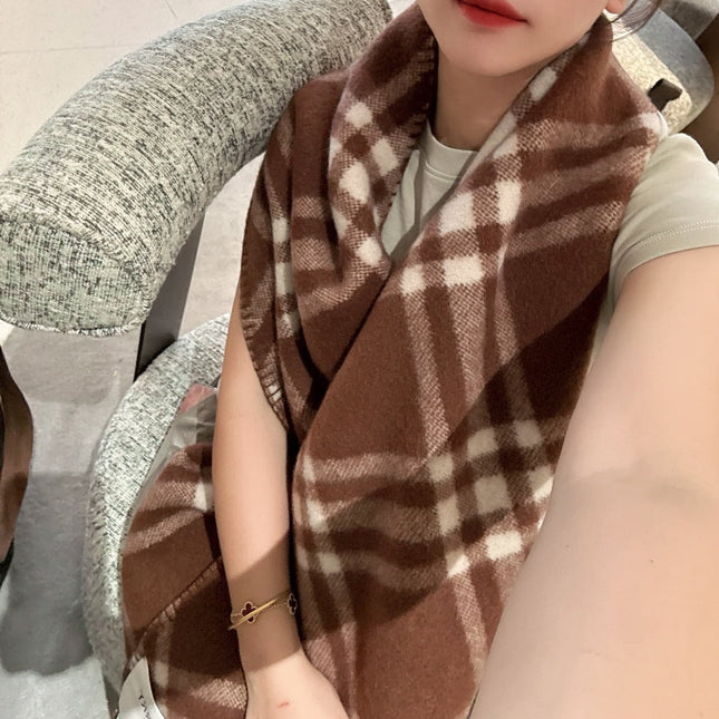 CHECK WOOL SCARF 180 CM CHOCOLATE BROWN 407405