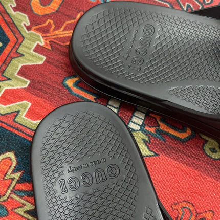 GG INTERLOCKING G SLIDE SANDAL BLACK RUBBER