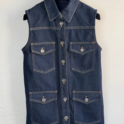 CC 25 Vest Jacket Blue Denim Fabric